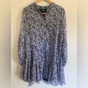 VICI Floral Print Long Sleeve Chiffon Flowy Mini Dress Purple XL